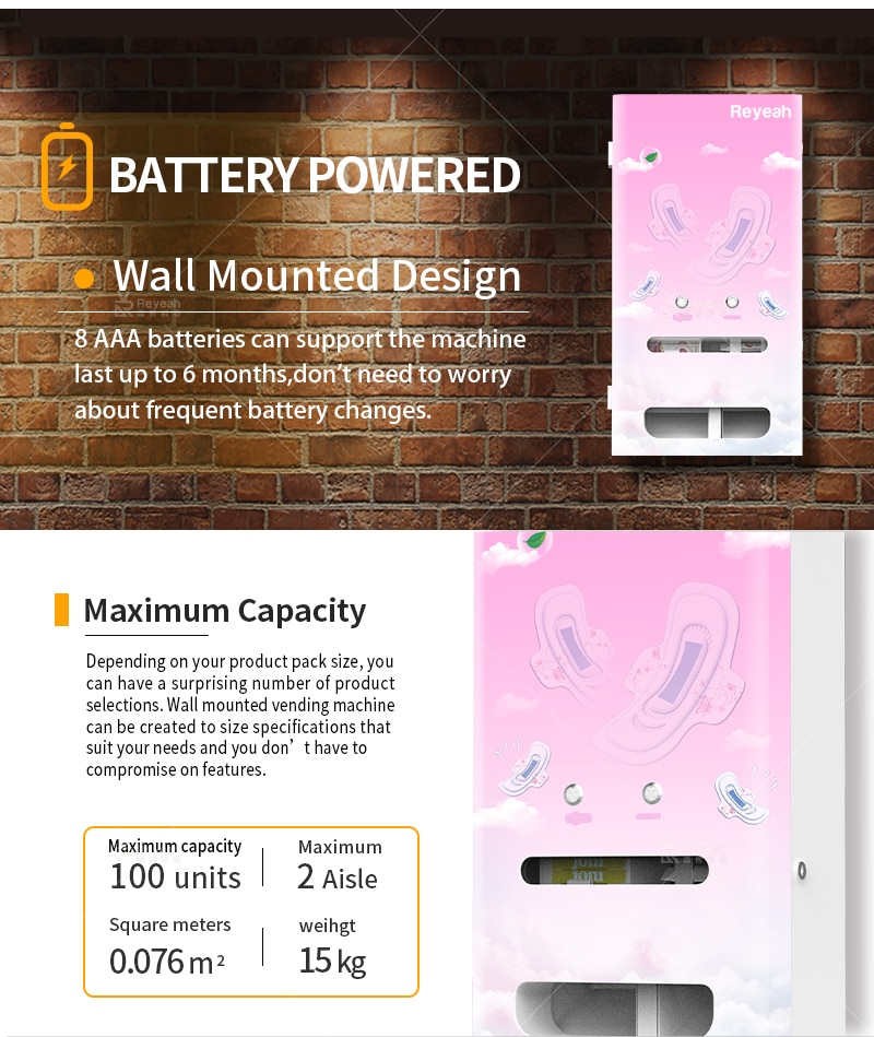 Battery Power Sanitary Napkin Vending Machine - Wall Mounted Design