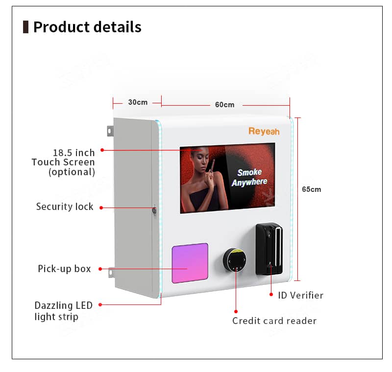 Reyeah B02 - Cashless Countertop Age Verification Vending Machine - Product Parameter